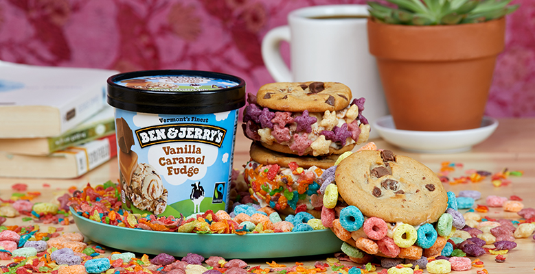 Vanilla Caramel Fudge Breakfast Cereal Ice Cream Sandwich