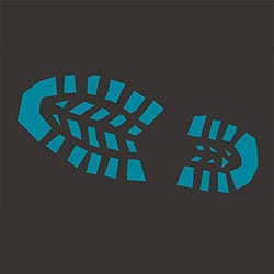 Illustration of a shoe print on a dark background.
